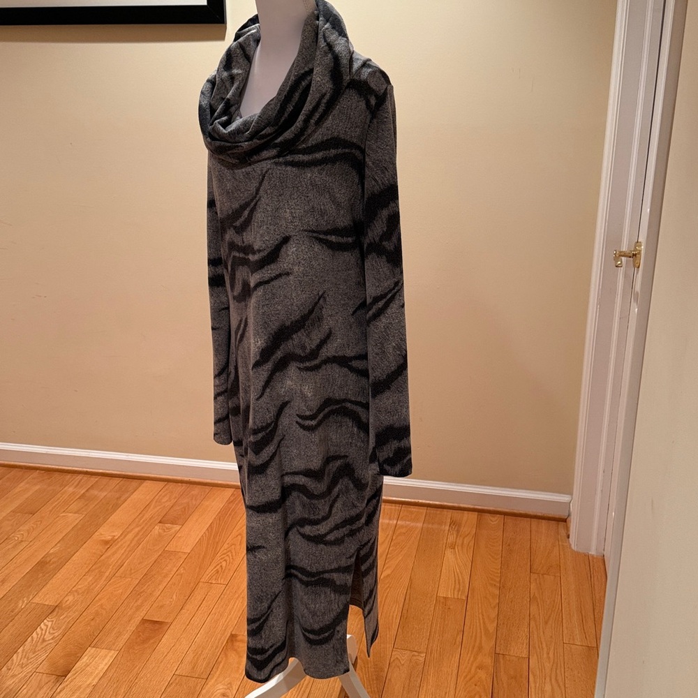 White House Black Market Tiger Print Gray and Black Fleece Dress with slit